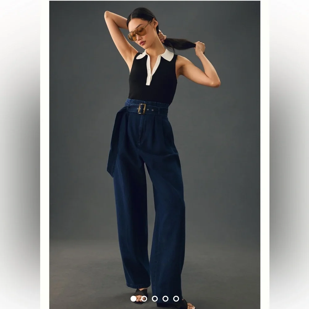 NWT Anthropologie belted‎  Closed Imogen Wide-Leg Jeanssoze 25